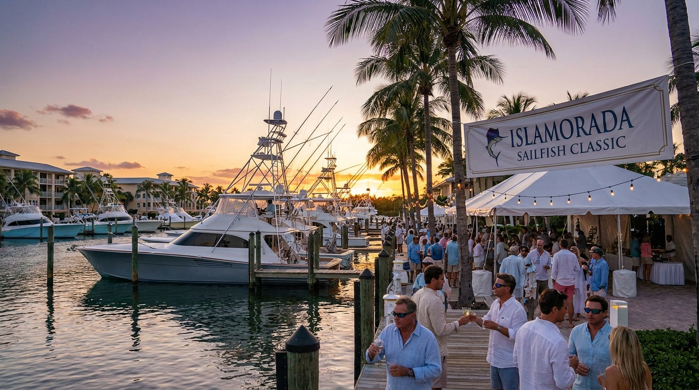 Sportfishing boats heading offshore for the Cheeca Lodge Presidential Sailfish Tournament in Islamorada