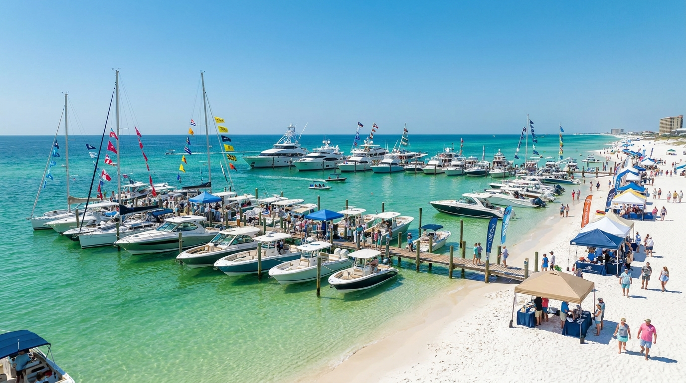 Boats and waterfront lifestyle displays at the Emerald Coast Boat and Lifestyle Show in the Florida Panhandle