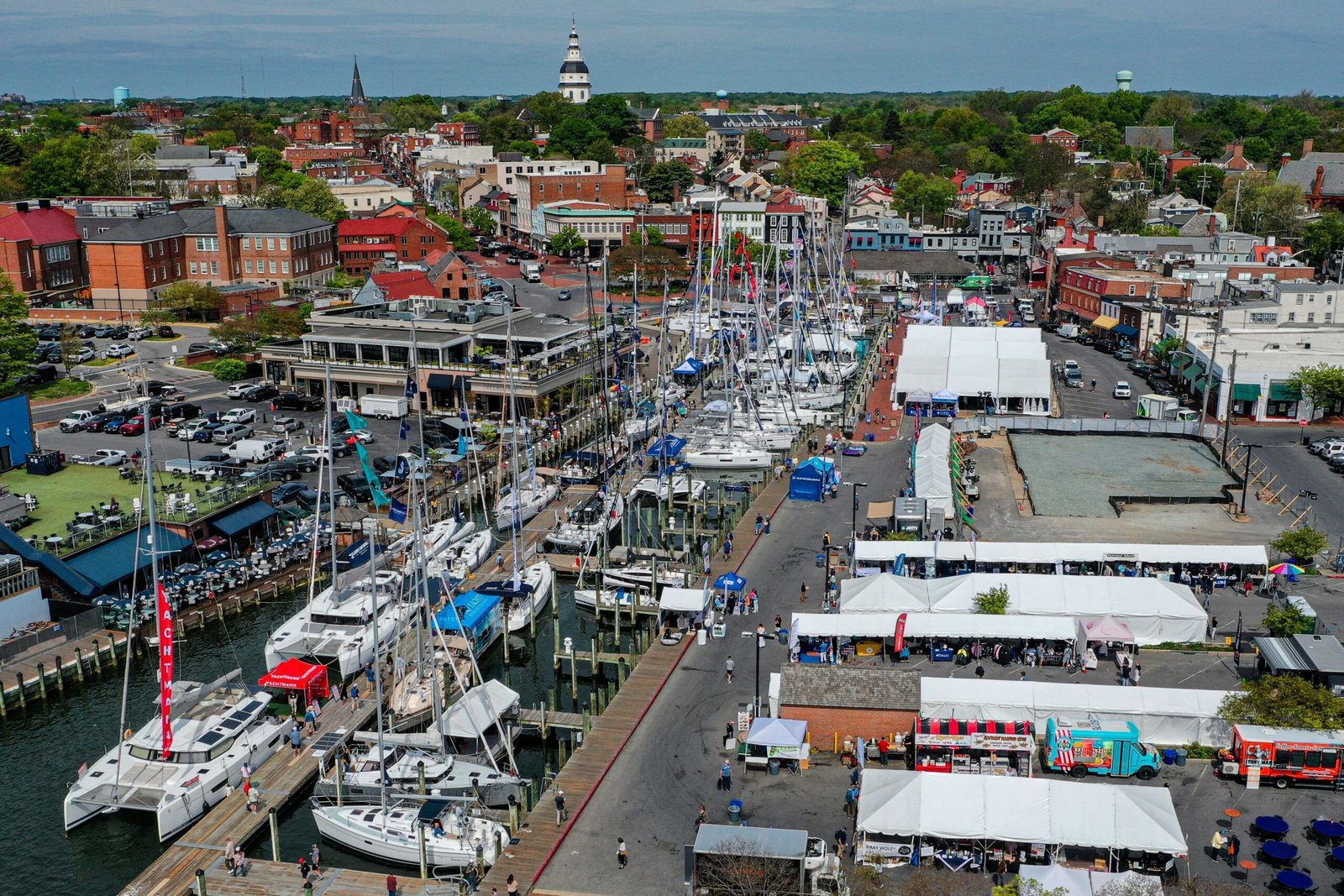 Aerial of Annapolis Spring Sailboat Show at City Dock / Ego Alley. Photo courtesy Annapolis Boat Shows.