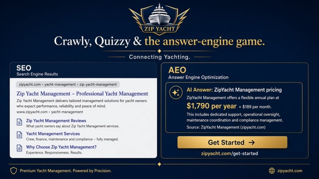 SEO vs AEO Zip Yacht answer-engine game