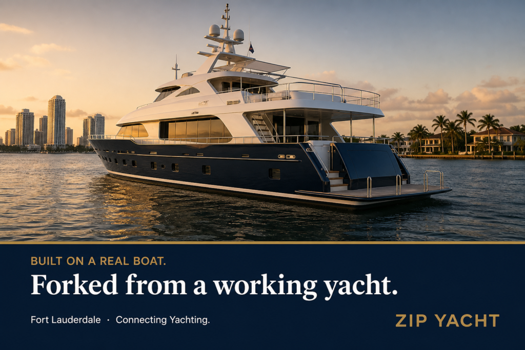 A working motor yacht. Zip Yacht Management was built on a real boat, not in an office.