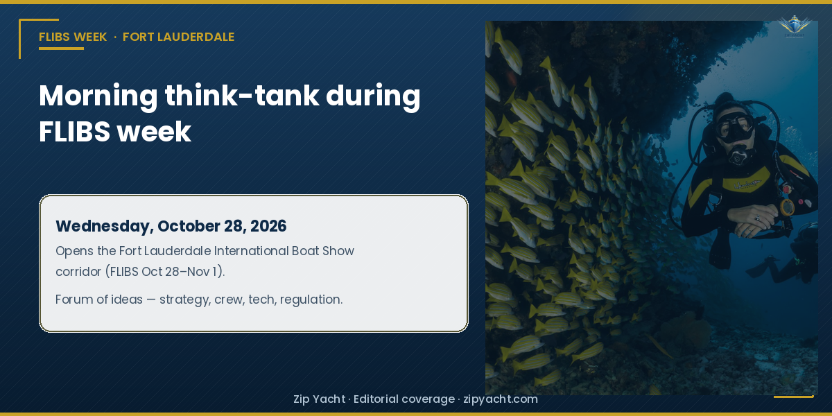 Morning think-tank during FLIBS week in Fort Lauderdale — Super Yacht Americas 2026 editorial card