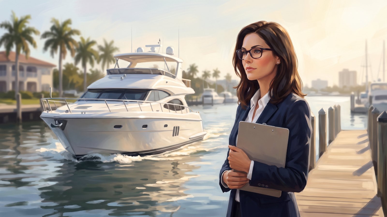 Janet watching a yacht leave the marina