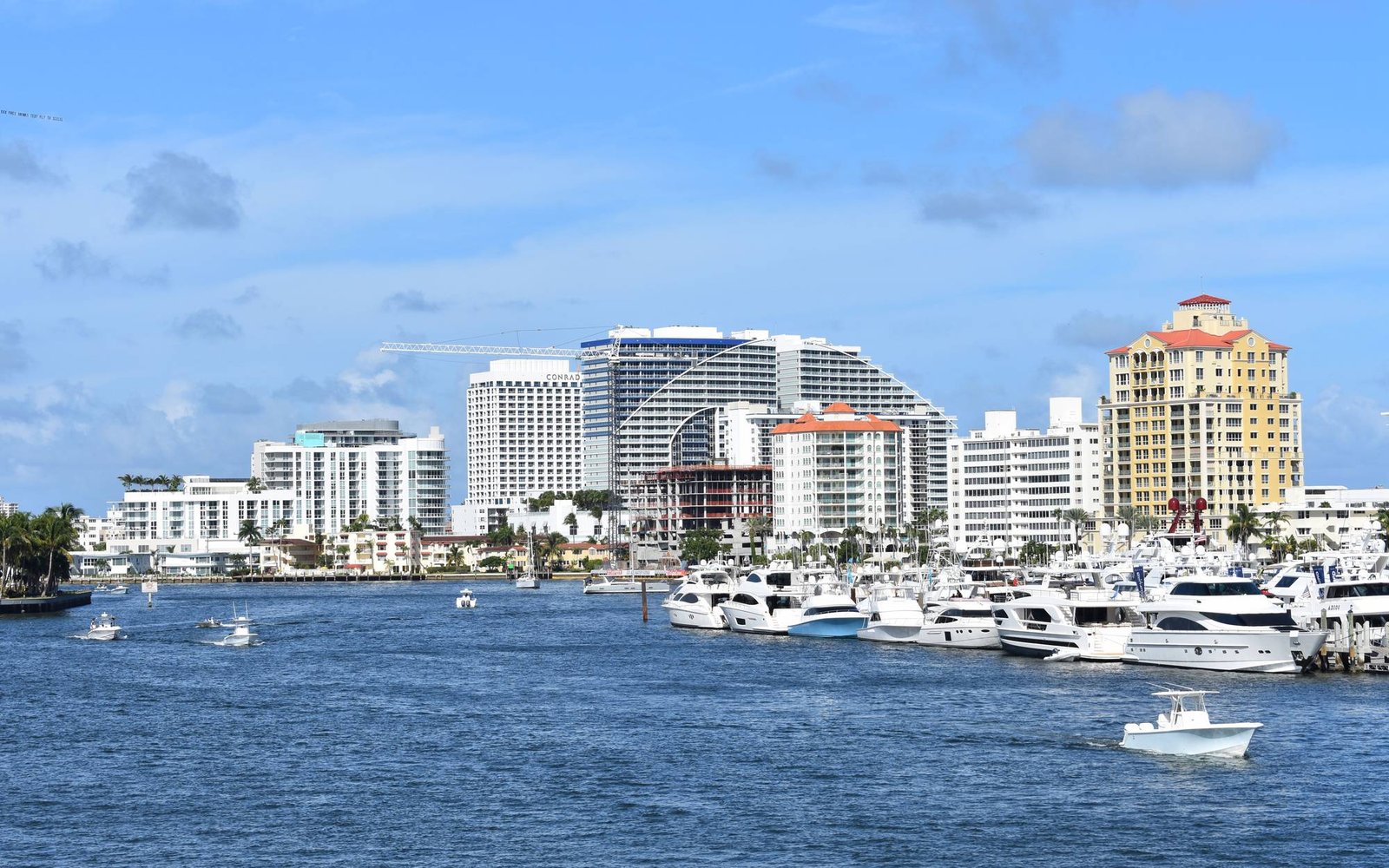 Yacht docks along the Las Olas waterfront in Fort Lauderdale, Florida